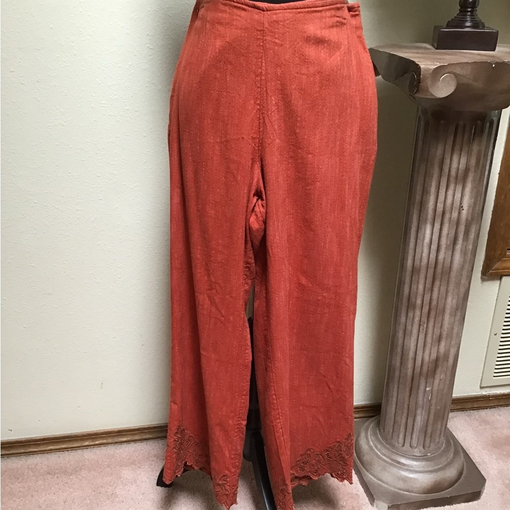 Women's Burnt Orange Lace-Hem Pants